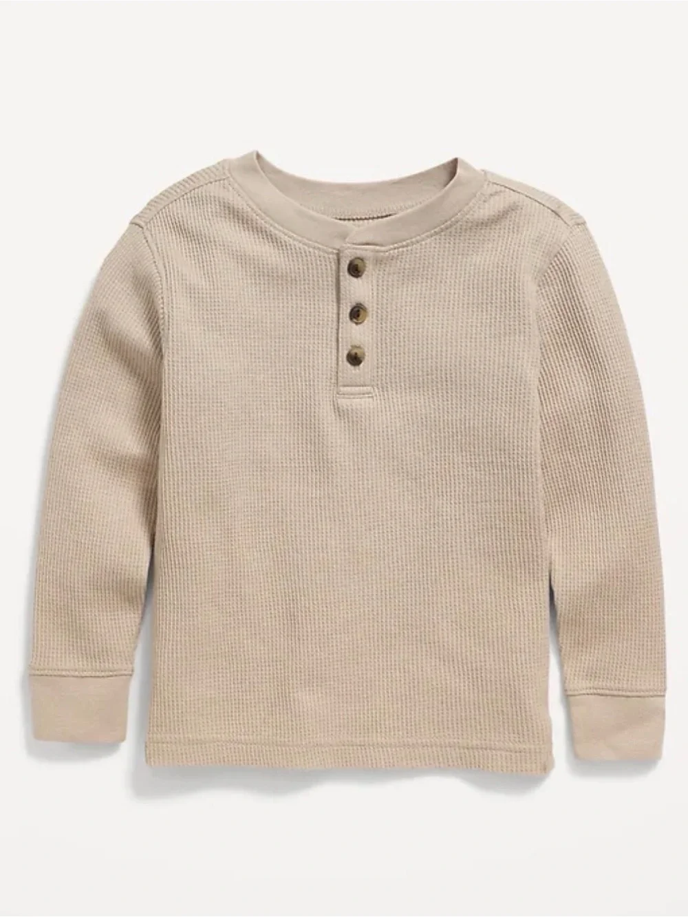 Old Navy Boys Cream Waffle Henley Long-Sleeve Tee